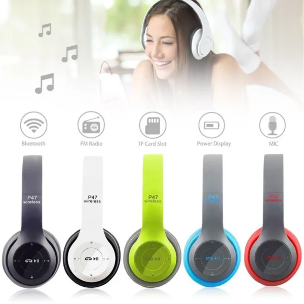 Free Aux Cable     P47 Bluetooth Headphone Extra Bass Wireless Headphones Headset With Mic And Volume Control