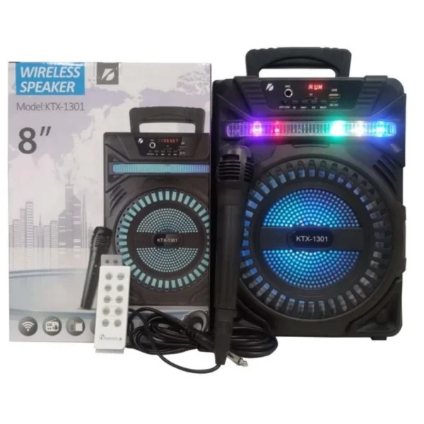 KTS Speaker KTX 1301 Wireless 20 cm high quality portable speaker  Wired Microphone Karaoke with LED flash light