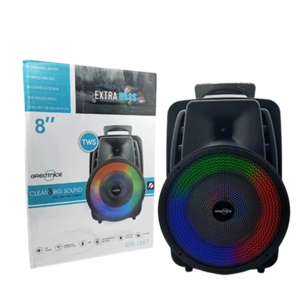 GTS 1567 20 cm Wireless Portable Bluetooth Speaker With Led Light  Radio Sd card  USB