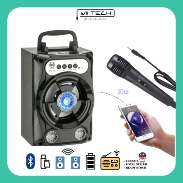 Portable Bluetooth Speaker With Microphone Colorful LED Light Rechargeable Party Karaoke Speaker SD Slot USB