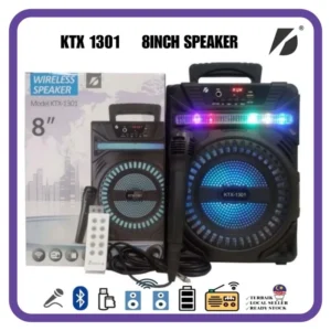 KTS Speaker KTX 1301 Wireless 20 cm high quality portable speaker  Wired Microphone Karaoke with LED flash light