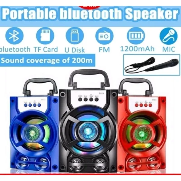 Portable Bluetooth Speaker With Microphone Colorful LED Light Rechargeable Party Karaoke Speaker SD Slot USB