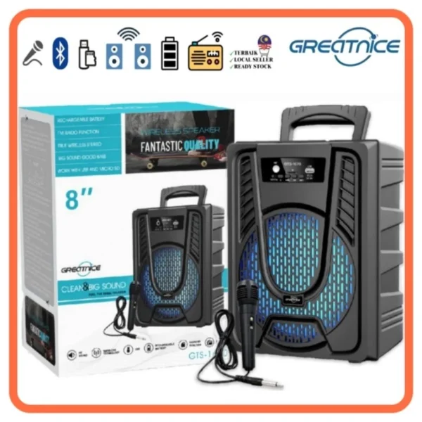 GTS 1670 20 cm Wireless Bluetooth Speaker with USB port SD card FM radio