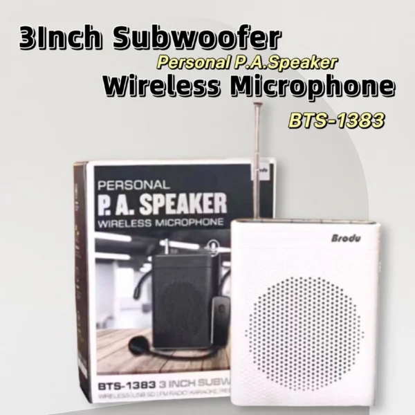 my-11134207-820lc-mjtlazmab6kia7.webp Brodu BTS1383 7 cm Subwoofer P A Speaker Support USB TF card FM Radio Rechargeable Lithium battery Wireless Microphone
