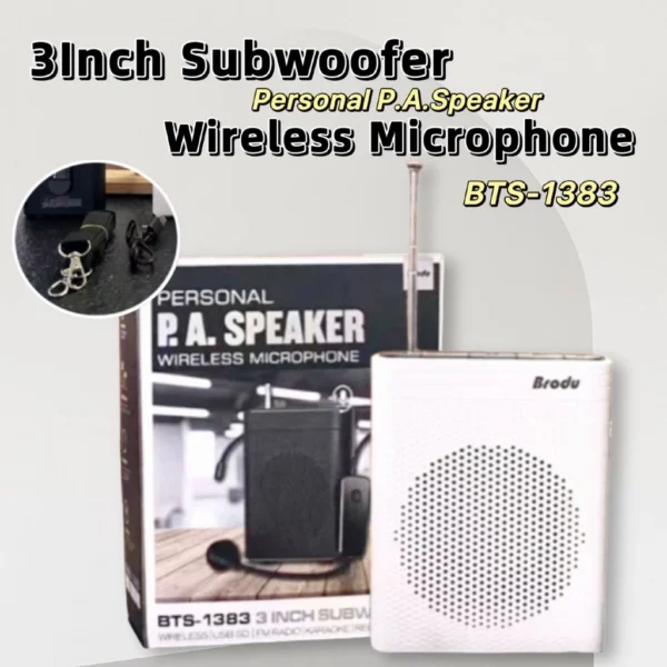 my-11134207-820lc-mjtlb1gyc26a32.webp Brodu BTS1383 7 cm Subwoofer P A Speaker Support USB TF card FM Radio Rechargeable Lithium battery Wireless Microphone